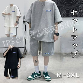 セットアップ メンズ 半袖 大きいサイズ 父の日 メンズ tシャツ 半袖 セットアップ 夏 半袖 ワッフル 上下セット 涼しい 吸汗速乾 通気性 無地 スウェット スポーツウェア 半ズボン tシャツ ゆったり スウェット ルームウェア 部屋着