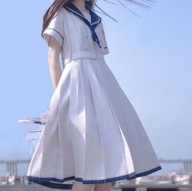 セーラー服 コスプレ 地雷系 ハロウィン 夏服 レディース かわいい 韓国 リボン 白 コン セットアップ セーラー襟 春 白いワンピース 夏 秋 半袖 ひざ丈 ミモレ丈 可愛い ワンピース セーラー服風 参戦服 ゆめかわいい