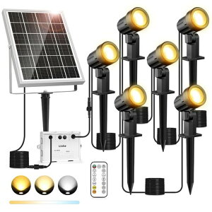 Linkeスポットライトソーラー式アップライトガーデンライトライトアップ6灯1200LM20時間連続点灯屋外IP66防水リモコン操作調色調光6000mAhリチウム電池耐久性良い明暗センサー自動点灯/消灯…