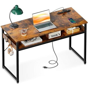 ODK机pcデスクパソコンデスク幅100cmゲーミングデスク収納付きコンセント付き勉強机computerdesk?子ワークデスク???フック2個付きコンパクトテレワーク用省スペース組立簡単ビンテージ