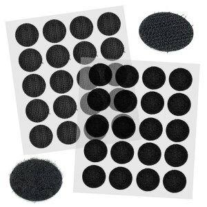 丸型面ファスナー両面テープ付きマジック付きテープマジックシール粘着テープ強力粘着DIY手芸円形オスメスセット多用途業務用家庭用固定用20組入(ブラック直径20mm)
