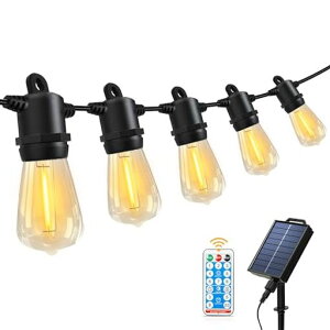 ストリングライトソーラー12m防雨型夜間自動点灯LED電球13個電球色PC素材破損しにくい8点灯モードUSB充電可能調光可能リモコン付きタイマー機能屋外照明イルミネーションクリスマス電飾…