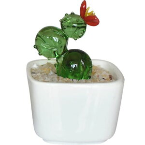 HIGHAWKるり製工芸品装飾飾り物オブジェ小物鉢植えインテリア置物人工植物ミニ植木鉢オーナメント手作り玄関机テーブルガラスアート(球サボテン)