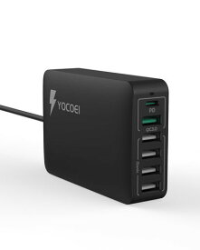 YOCOEI60WUSB急速充電器6ポート(独自iSonic技術/USB-Ax5USB-Cx1/6台同時充電/PSE認証済み)USBコンセントPD充電器iPhone15/iPad/Galaxy/Xperia/Androidタブレット対応