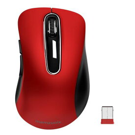 memzuoix ワイヤレスマウス 2.4GHz 人間工学デザイン 長時間使用で疲れにくい 1400DPI 高精度光学トラッキング 即挿即用 USB レシーバー付属 5ボタン PC ノー トMacBook Chrome OS 対応、レッド