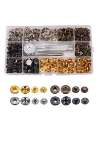 YFFSFDCレザークラフトカシメセット4種類&ホック4色詰め合わせ12mmホック打ち工具打ち台パーツDIY手作りベルト布革細工靴ジーンズカバン収納ケース付き(120組)
