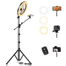 LUXSUREリングライト撮影用ライトスマホ三脚ライト俯瞰撮影スマホスタンドライト付き10.5インチ手元撮影用スマホスタンド3色モード10段調光リングライト三脚安定性良いスマホ俯瞰撮影ス…
