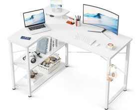 ODKパソコンデスクL字ゲーミングデスク幅110L字デスクpcデスクdesk机ラック付き収納オフィスデスク在宅勤務組立簡単書斎ホワイト左棚