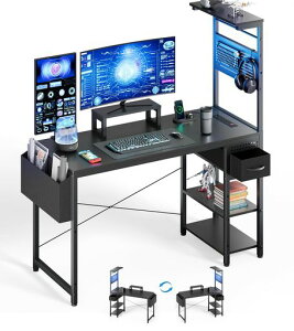 DOMICONゲーミングデスク引き出しパソコンデスクゲームデスクPCdesk作業机ワークデスクオフィスデスク勉強机取立簡単(黒幅120cm)