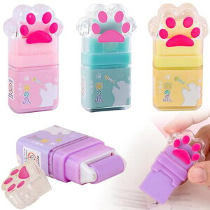 ローラー消しゴム4個セット消しゴムかわいい猫の肉球形両端ローラー消しゴムよく消える回収クリーナー消しゴムの箱は取り外し可能小型持ち運びも便利筆記用具学校オフィス用品学習…