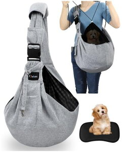 CHMKSTCペットスリングペットバッグ抱っこ紐犬猫兼用小型犬キャリーバッグ肩パッド底板付きメッシュネット飛び出し防止用ストラップ付安全ロープ付き調節可能ポケット付き斜めショル…