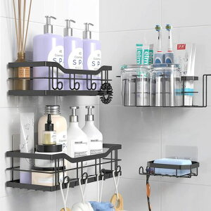 DOIOWNお風呂ラック浴室用ラックシャンプーラック4段式キッチン洗面所お風呂場浴室収納壁掛け式穴あけ不要ステンレス強力粘着固定防錆水切り耐荷重15KG石鹸置き大容量歯ブラシ収納ラッ…