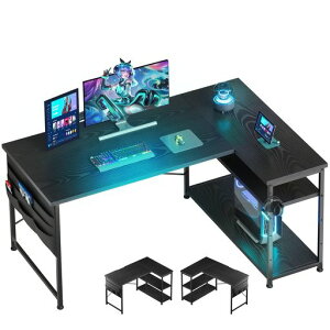 YeTomゲーミングデスクl字デスクpcデスク右棚左棚幅107cmゲーミングテーブル収納袋付きオフィスデスクゲームデスクゲーミング机つくえライティングデスク黒い