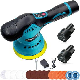 ポリッシャー充電式ダブルアクションポリッシャー電動ポリッシャー8段階変速研磨器大容量バッテリ一2個搭載車コードレスポリッシャー操作簡単偏心構造恒定回転速度ディスク直径125mm…