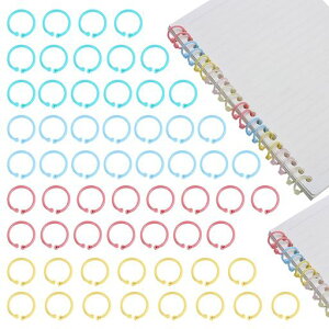 ルーズリーフリング【60個入り】バインダーリングブックリングプラスチック製直径24mm、事務用品、4色ミックス、学習カード、カレンダー、アルバムリング、書類保管、ファイルブック…