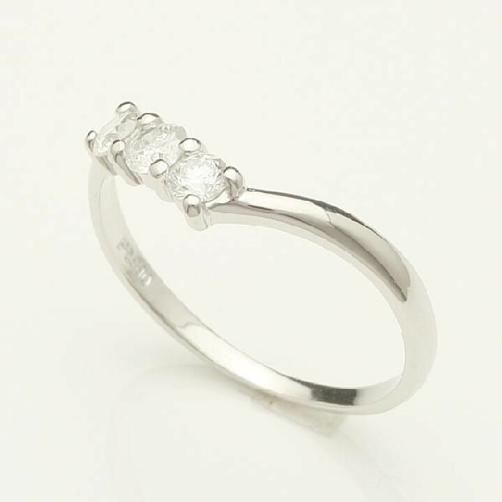 楽天市場】0.3ct ダイヤモンド 3石 リング V字デザイン K18WG 2号 