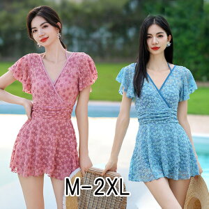 送料無料 水着 レディース レース 花柄 可愛い 体型カバー フリル シンプルで可愛い 背露出 ワンピース 大きいサイズ 露出控え オールインワン ママ水着 20代 30代 40代 オトナ 女子 セクシー