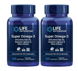 2本セット x ライフエクステンション　スーパー　オメガ3　EPA/DHA　フィッシュオイル オリーブ エキス & ゴマリグナン　120ソフトジェル - 2 bottles x Life Extension Super Omega-3 EPA/DHA Fish Oil, Sesame Lignans & Olive Extract 120 softgels