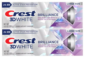 [ 大容量サイズ 1本: 130g ]　2本セット　クレスト 3D ホワイト ブリリアンス 歯磨き粉 バイブラントペパーミント味 - Crest 3D White