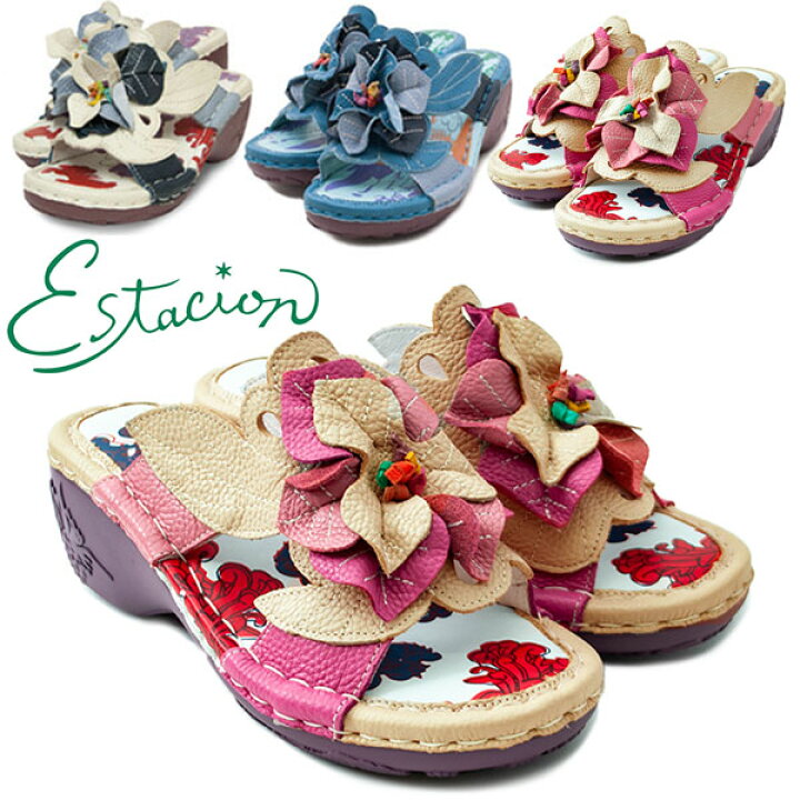 楽天市場】estacion エスタシオン K068 レディース ミュール 本革 花 