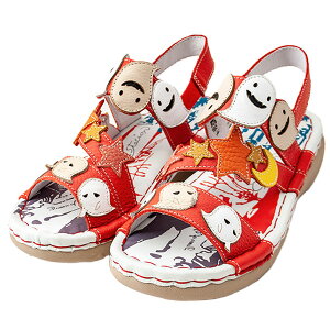 estacion エスタシオン MSE184 レディース サンダル 牛革 新作 おばけモチーフ コンフォート 星 月 ポップ 軽量 可愛い 脱ぎ履き楽 かかとベルト レザー ダークグレーマルチ オレンジマルチ パー