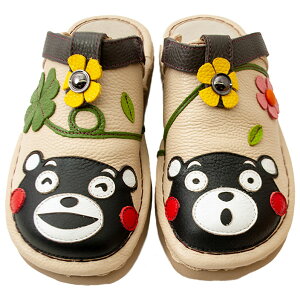 estacion エスタシオン TGE451 レディース くまモン 2wayサンダル 本革 新作 左右非対称デザイン 可愛い サボサンダル 歩きやすい 軽量 フカフカ クッション抜群 バックバンド くまモンコラボ 手