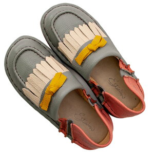 estacion エスタシオン TGE474 レディース シューズ 本革 コンフォート リボン フリンジ 可愛い ふかふか 新作 カジュアル 秋冬コ-デ 歩きやすい 疲れにくい レザー グレーコンビ ダークオークコ