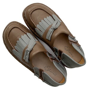 estacion エスタシオン TGE474 レディース シューズ 本革 コンフォート リボン フリンジ 可愛い ふかふか 新作 カジュアル 秋冬コ-デ 歩きやすい 疲れにくい レザー グレーコンビ ダークオークコ