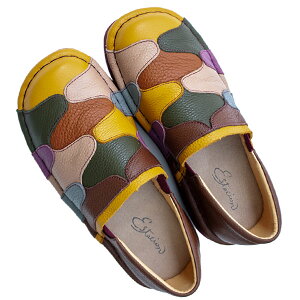 estacion エスタシオン TGE477 レディース シューズ 本革 コンフォート カラフル モチーフ 個性的 スリッポン 秋冬コ-デ ふわふわ 疲れない カジュアル 歩きやすい 疲れにくい フラット 厚底 レザ
