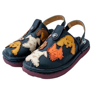estacion エスタシオン TGE487 レディース サンダル 本革 新作 アニマルモチーフ 3WAY カジュアル サボサンダル ワンちゃん 可愛い フラットソール ローヒール 疲れにくい 犬 いぬモチーフ ネイビ