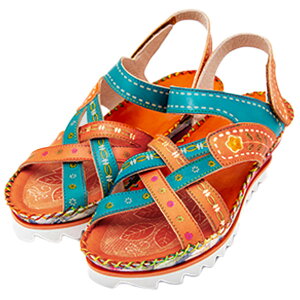 estacion エスタシオン 588-L13 レディース ミュールサンダル 本革 新作 人気 快適 革ストラップ エスニック調 フラワー 厚底ローヒール ムレ感軽減 楽 かわいい ネイビー オレンジ /DC/MR