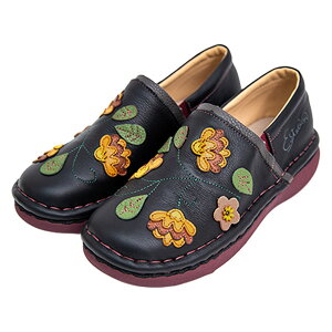 estacion エスタシオン MSE227 レディース シューズ 本革 スリッポン お花モチーフ 幅広 厚底 軽量 サイドにゴム ふかふかインソール ゆったり はきやすい 疲れにくい 蕾 カジュアル レザー /SM/MR