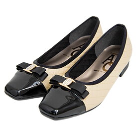 neue ar he' AC エーシー7242 レディース パンプス 日本製 キルティング エナメル スクエアトゥ リボン バックル キラキラ ビジュー フラットシューズ きれいめ 歩きやすい エレガント クッション 楽 MADE IN JAPAN クロ ベージュ /SB/MR