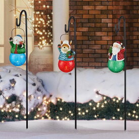 クリスマス ソーラーライト 3個 スティック型 ガーデンライト ガーデンソーラーライト クリスマス 装飾 イルミネーション ライト 雪だるま スノーマン サンタクロース トナカイ オーナメント 飾り 雑貨 屋外 外灯 充電式 LED 3体 3本