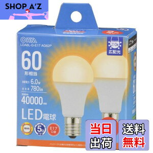 �y���������z�I�[��(OHM) �d�@ LED�d�����` E17 60�`����/60W���� �d���F �����Ή� �f�M�ގ{�H���Ή� �~�j�N���v�g���` 2�� LDA6L-G-E17 AG62P 06-5548