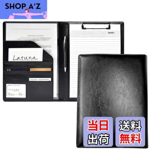 【送料無料】Latuna バインダー A4 クリップボード ファイル 2つ折り 革 クリップ 贈り物 PU 名刺入れ 多機能 プレゼント ペンホルダー ポケット付き (ブラック, PUレザー)