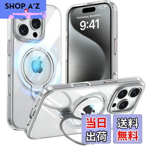 Fadkzyxr iPhone 16 Pro 用 ケース MagSafe対応 リング360°回転スタンド機能 縦横両対応 透明 黄ばみ防止 ワイヤレス充電 いphone16 Pro スマホケース レンズ保護 米軍規格 耐衝撃 携帯カバー アイフォン