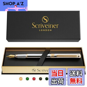 【送料無料】Scriveiner 最高級 プレミアム 万年筆 (シルバー) 魅力的な美しさ 24K金仕上げ Schmidt 18K金メッキペン先(細)男性にも女性にも最適 プロフェッショナル 重役 職場 上品な万年筆ギフ