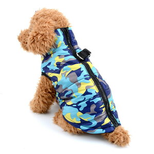 【送料無料】Zunea 犬の服 ダウンコート 迷彩柄 ジャケット 暖かい 防寒 ハーネス パーカー 小型犬 猫用洋服 ジッパー式 ベスト 軽量 ペット服 秋冬服 お散歩