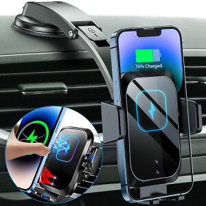 【送料無料】【15W急速充電】 車載Qi ワイヤレス充電器 車載ホルダー スマホホルダー【電源オフ後も自動開閉/3軸連動】 エアコン吹き出し口&吸盤式兼用 自動車 スマホスタンド 車 携帯ホル
