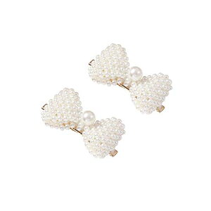 【送料無料】子供 髪飾り リボン パール ホワイト 女の子 キッズ 2点セット ヘアアクセサリー かみかざり かんざし 髪留め おしゃれ フォーマル 可愛い 発表会 誕生会 舞台 記念写真
