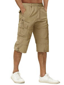 【送料無料】カーゴパンツ メンズ 夏服 ハーフパンツ スポーツ 七分丈 綿 ゴルフウェア 釣り 半パンツ 薄手 ポケット付 作業着 無地 短パン 調整紐 半ズボン
