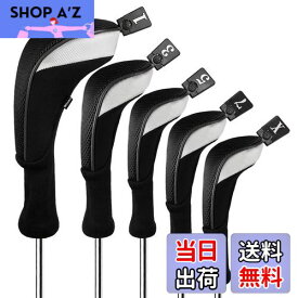 【送料無料】Andux ゴルフ ウッドドライバー ヘッドカバーロングネック 5個セット 460cc対応 MT/MG34 (ブラック)