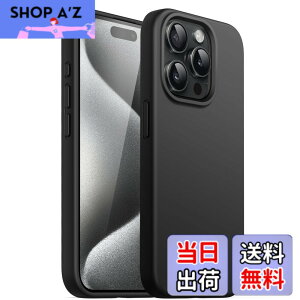 �y���������zJETech iPhone 15 Pro 6.1�C���`�p �V���R���P�[�X �V���L�[�\�t�g�^�b�`�t���{�f�B�ی�P�[�X�ϏՌ��J�o�[ (�u���b�N)