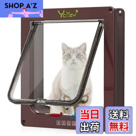 【送料無料】Ycozy ペットドア 外寸27.8 x 25cm 猫 出入り口 小型犬用 ドア 猫扉 4-way切替 ロック キャットドア 室内用 取り付け簡単 冷暖房対策