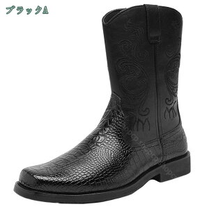777円OFFクーポン ウェスタンブーツ メンズ ショートブーツ 刺繍 レザーブーツ アウトドア ローヒール 大きいサイズ ラウンドトゥ お洒落 ワークブーツ 歩きやすい 疲れにくい 乗馬ブーツ ジ