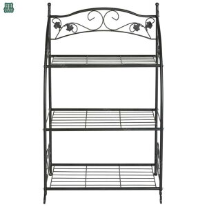 アイアンフラワーシェルフ3段 フラワースタンド ガーデンラック フラワーラック ラック 黒 屋外使用 防錆 防サビ プランターラック アウトドア 園芸 ガーデニング 鉢置き 観葉植物 収納 棚