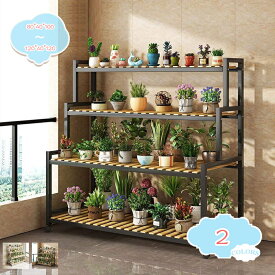 2000円OFFクーポン 植物スタンド 園芸ラック 飾り棚 フラワースタンド 幅 80 100 120cm プランターラック 3段 4段 盆栽スタンド 観葉植物 多肉植物 省スペース 収納棚 室内 屋外 移動花台 ホイール付き ガーデンラック 組み立て簡単 木製とスチールフレーム shopcp