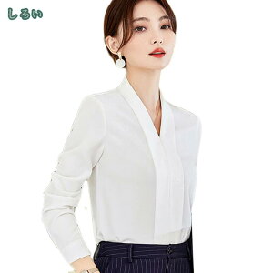 シャツ ブラウス レディース ボウタイブラウス Vネック 長袖 シフォン トップス 無地 スリム きれいめ カットソー リボンタイ OL オフィス フェミニン 通勤 7分袖シャツ おしゃれ 大きいサイ
