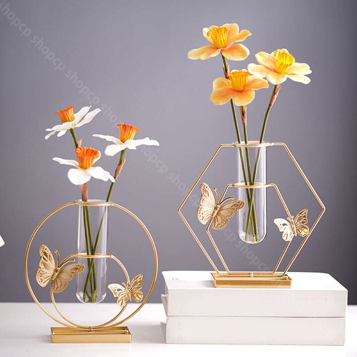 楽天市場】500円OFFクーポン 花瓶 ガラスの花瓶 金属枠 フラワーベース 